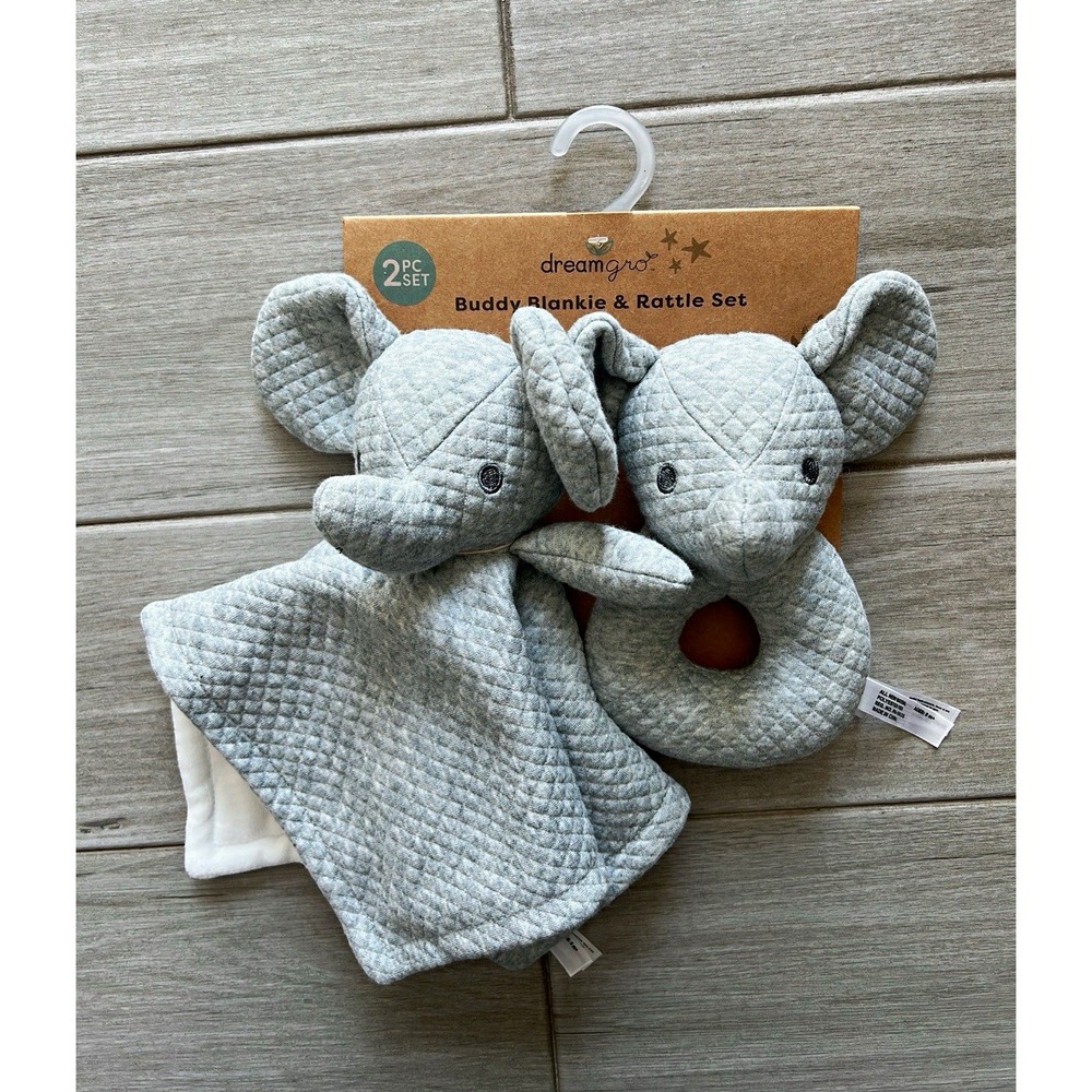 dreamgro Elephant Buddy Blankie & Rattle Set Gray/White DH126-GY